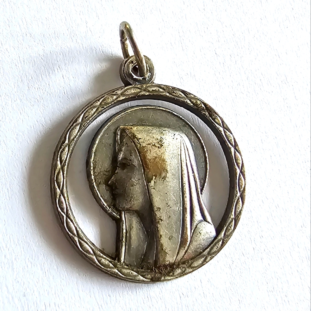 Vintage Lady of Lourdes Blessed Virgin Mary Medal pendant charm religious